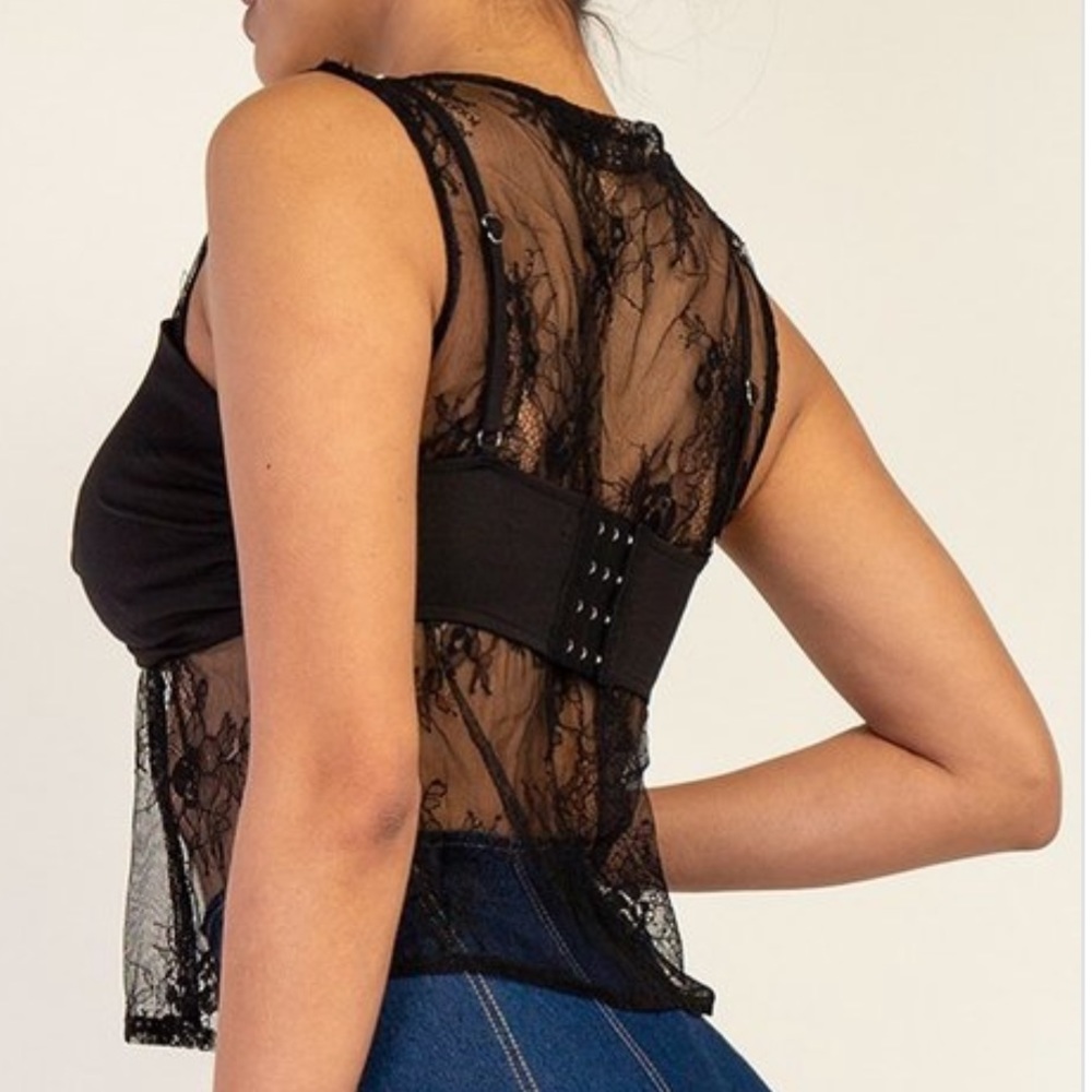 ‼️ Lace Mini Top Crop Top With Connected Bra - Picture 2 of 3